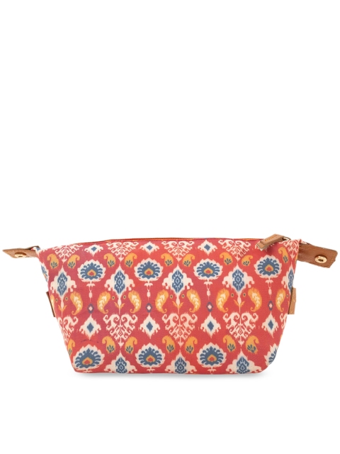 

Chumbak Unisex Orange & Blue Ikat Peacock Print Travel Pouch