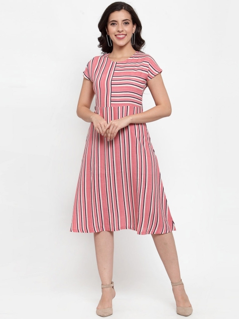 

FIVE STONES Women Peach-Coloured & White Striped Sheath Dress