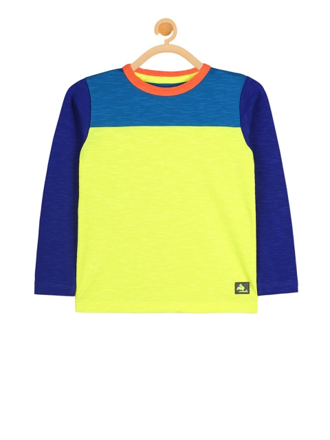 

Cherry Crumble Kids Yellow & Blue Colourblocked Round Neck T-shirt