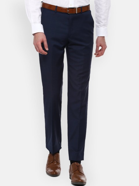 

Luxure by Louis Philippe Men Navy Blue & Black Slim Fit Checked Formal Trousers