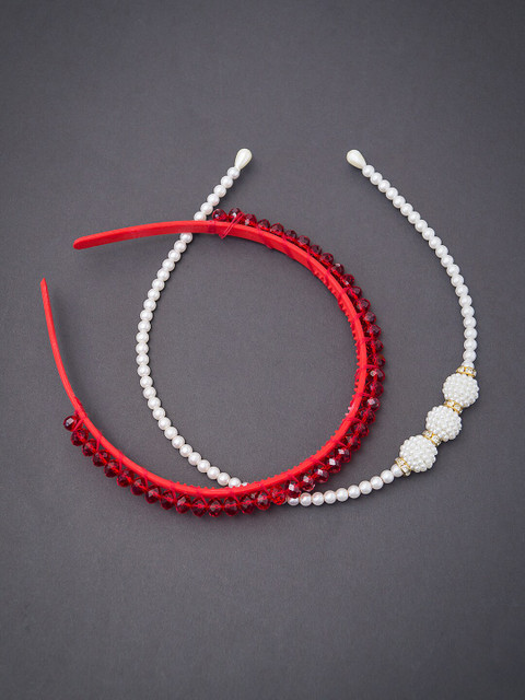 

Golden Peacock Red & White Set of 2 Beaded Hairband