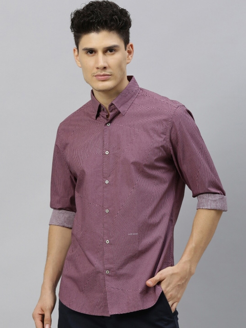 

RARE RABBIT Men Pink Tailored Fit Striped Casual Shirt