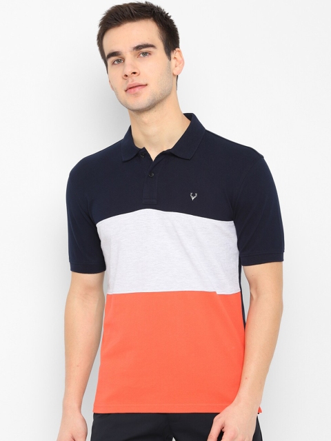 

Allen Solly Men Navy Blue & White Colourblocked Polo Collar T-shirt