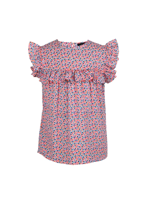 

Tiddlywings Girls Orange & Blue Printed A-Line Pure Cotton Top