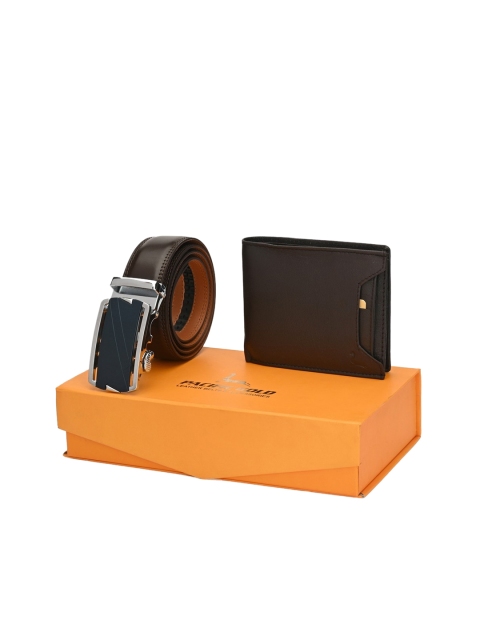 

Pacific Gold Men Brown Genuine Leather Autolock Belt & Wallet Gift Set