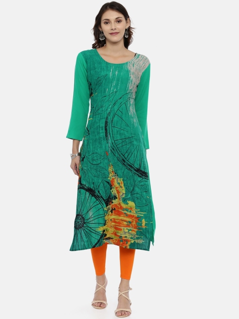 

Souchii Women Green Printed Straight Kurta