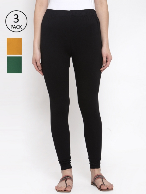 

TAG 7 Women Pack Of 3 Solid Leggings, Black