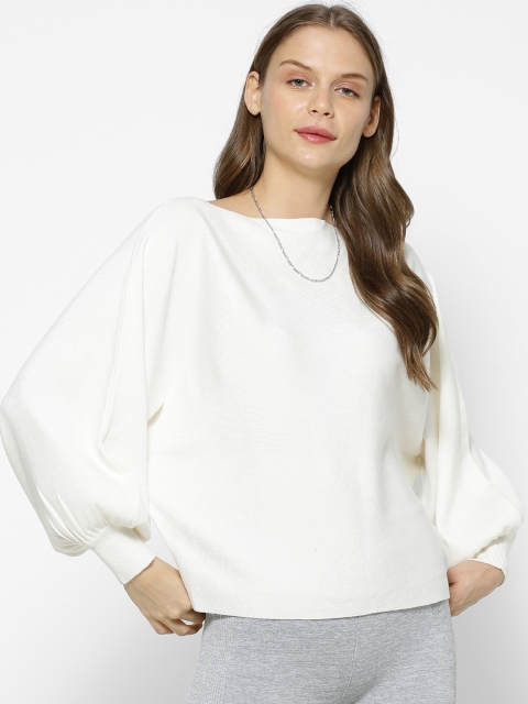 

FOREVER 21 Women Cream-Coloured Solid Pullover Sweater
