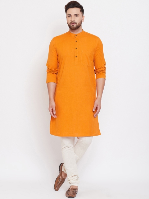 

even Men Orange Solid Straight Kurta
