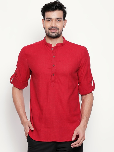 

indus route by Pantaloons Men Red Striped Straight Kurta