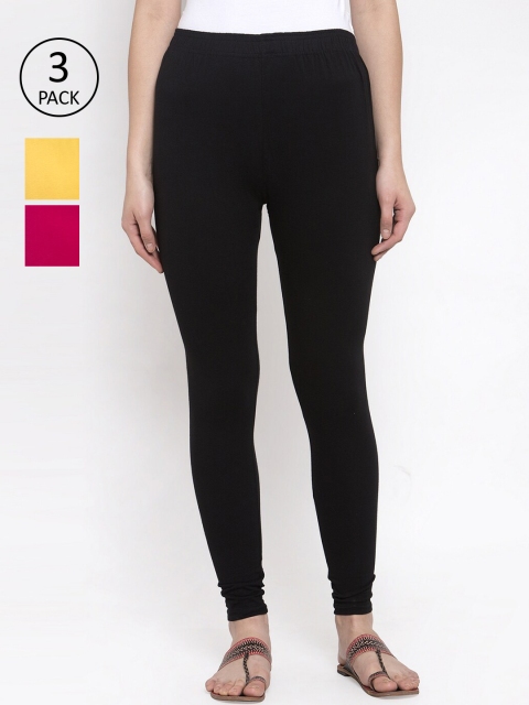 

TAG 7 Women Pack Of 3 Solid Leggings, Black