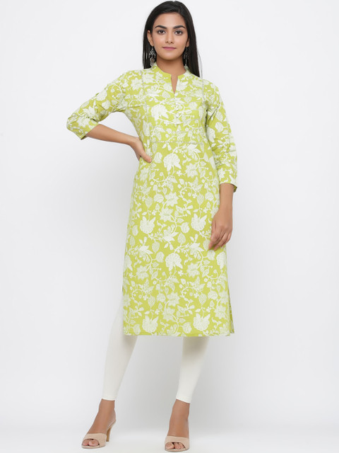 

Silai Bunai Women Green & White Printed Gotta Patti Straight Kurta