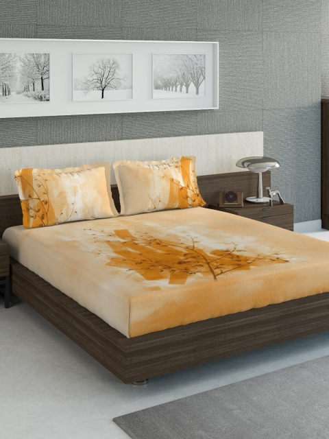 

DDecor Orange Floral 1000 TC Cotton 1 King Bedsheet with 2 Pillow Covers