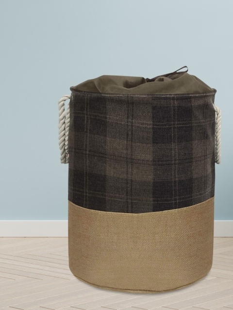 

HomeStorie Brown & Beige Printed Round Foldable Cloth Laundry Basket