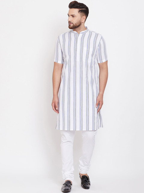 

even Men White Striped Straight Kurta