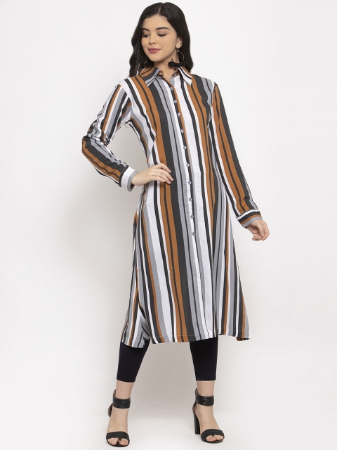 

Clora Creation Women Brown & Grey Striped A-Line Kurta