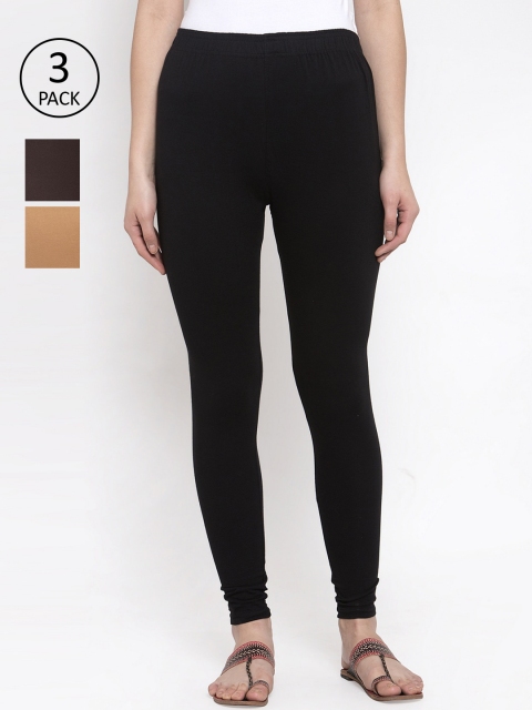 

TAG 7 Women Pack Of 3 Solid Leggings, Black