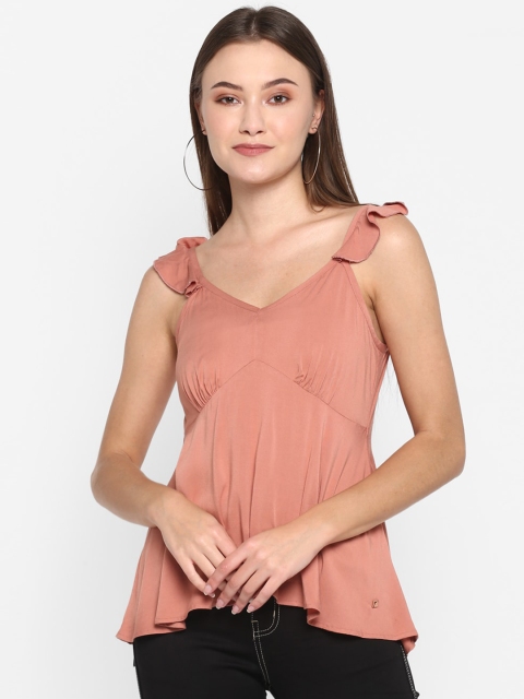 

FOSH Women Peach-Coloured Solid Empire Top