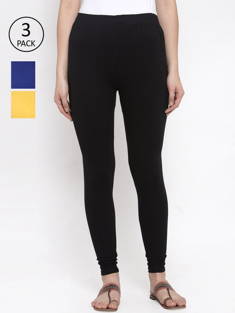 

TAG 7 Women Pack Of 3 Solid Leggings, Black
