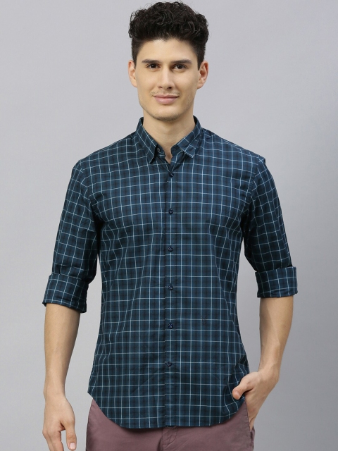

RARE RABBIT Men Black & Blue Tailored Fit Checked Casual Shirt
