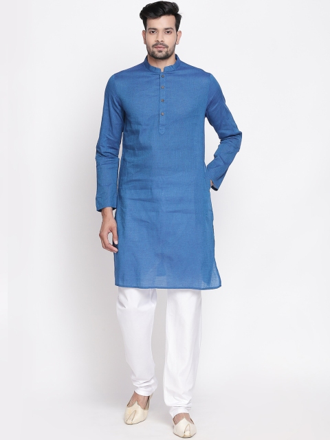 indus route by Pantaloons Men Blue Solid Straight Kurta
