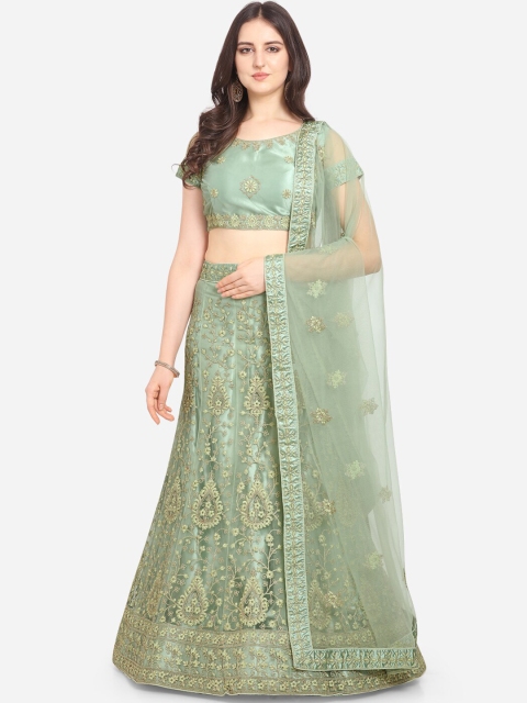 

VRSALES Green Semi-Stitched Lehenga & Unstitched Blouse with Dupatta