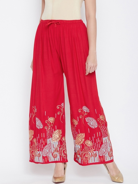 

Castle Women Red Floral Printed Wide Leg Palazzos
