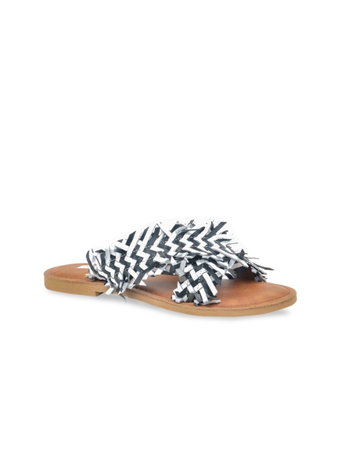 

London Rag Women Black & White Printed Leather Open Toe Flats