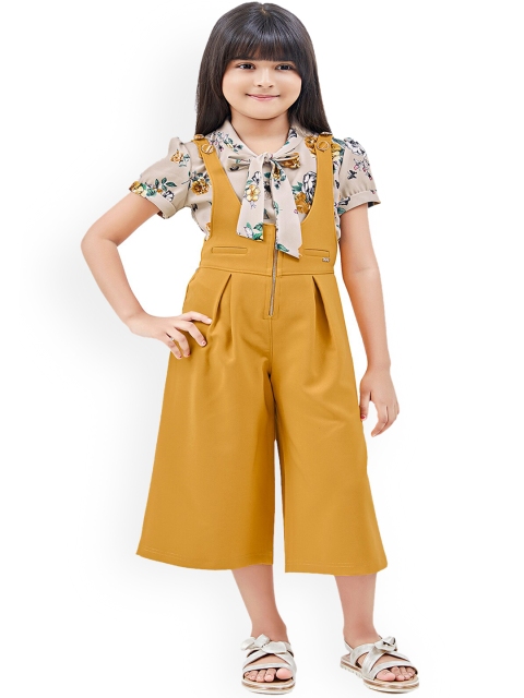 

Tiny Baby Girls Mustard Yellow & White Floral Printed Shirt with Dungarees