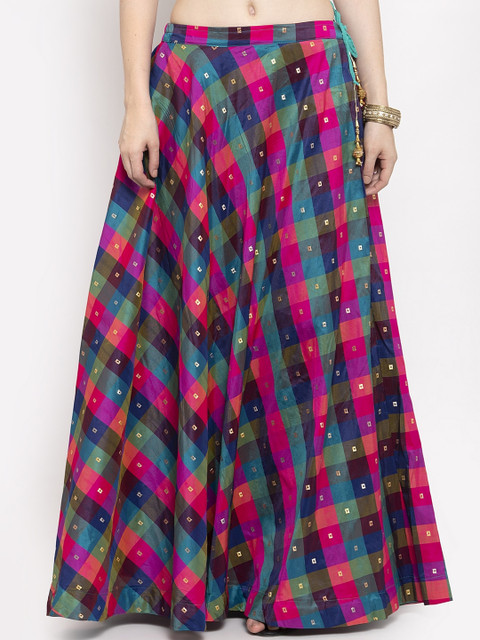 

Clora Creation Women Multicoloured Checked Flared Maxi Skirt, Multi