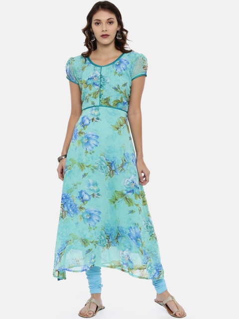 

Souchii Women Sea Green Floral Printed A-Line Kurta