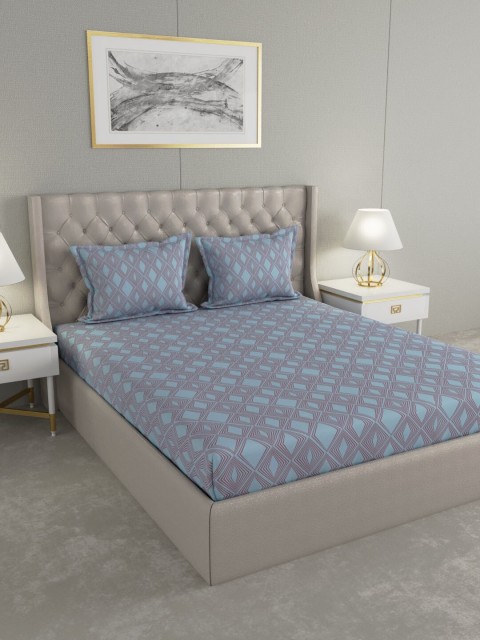 

Trident Blue & Pink Geometric 144 TC Cotton 1 King Bedsheet with 2 Pillow Covers