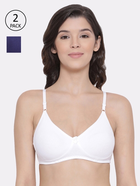 

Lux Lyra Pack Of 2 White & Navy Blue Solid Non-Wired Non Padded Everyday Bra