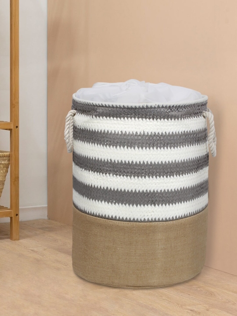 

HomeStorie Grey & White Printed Round Foldable Cloth Laundry Basket