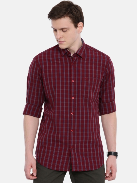 

Classic Polo Men Maroon & Blue Slim Fit Checked Casual Shirt