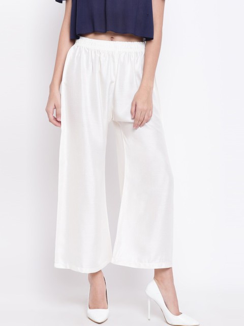 

RIVI Women Off-White Solid Wide Leg Palazzos