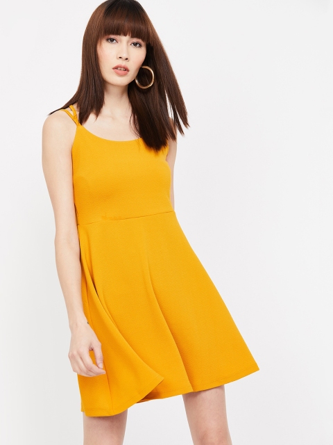

Ginger by Lifestyle Women Mustard Yellow Solid Fit and Flare Shoulder Strap Dress