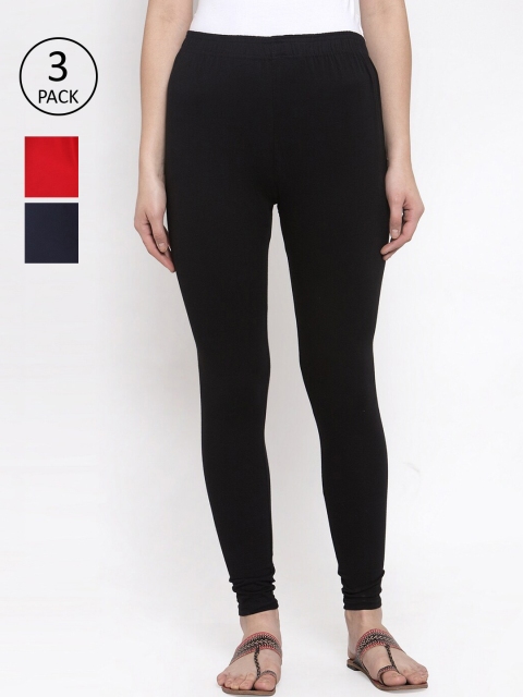 

TAG 7 Women Pack Of 3 Solid Leggings, Black