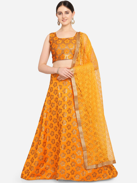

VRSALES Mustard Yellow Semi-Stitched Jacquard Lehenga & Blouse with Dupatta