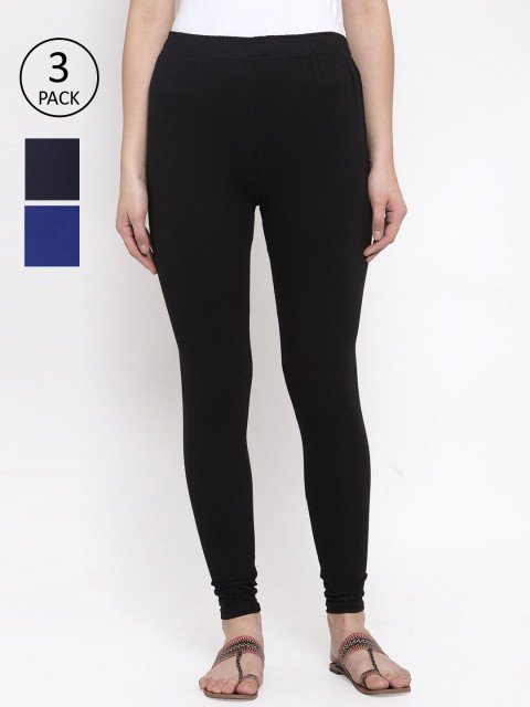 

TAG 7 Women Pack Of 3 Solid Churidar-Length Leggings, Black
