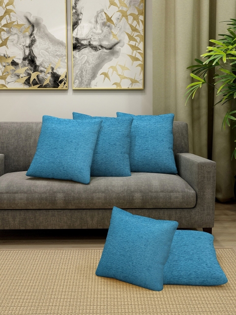 

KLOTTHE Blue Set of 5 Solid Square Cushion Covers