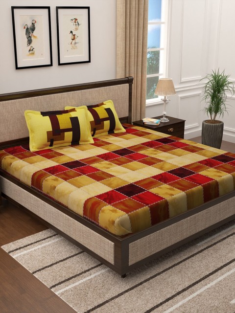 

Story@home Yellow & Maroon Abstract 300 TC Cotton 1 King Bedsheet with 2 Pillow Covers