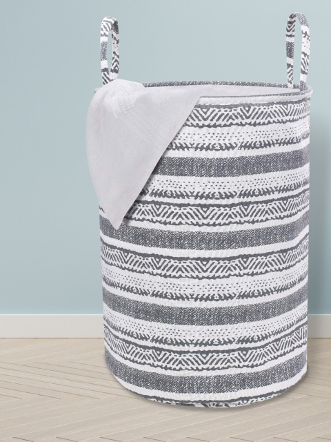 HomeStorie Grey & White Self-Striped Laundry Bag