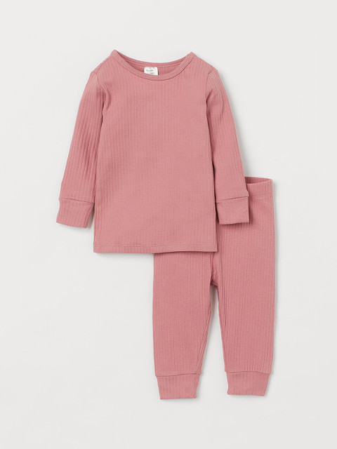 

H&M Kids Pink Solid Ribbed Cotton Set