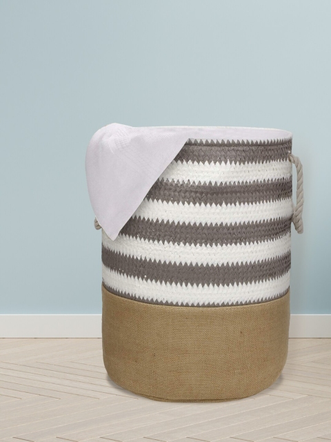 

HomeStorie Grey & White Printed Round Foldable Cloth Laundry Basket