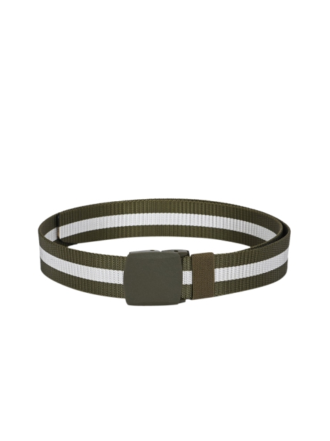 

Calvadoss Men Green & White Striped Belt