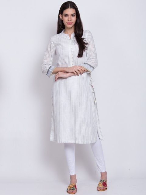 

Biba Women Off-White Striped A-Line Kurta