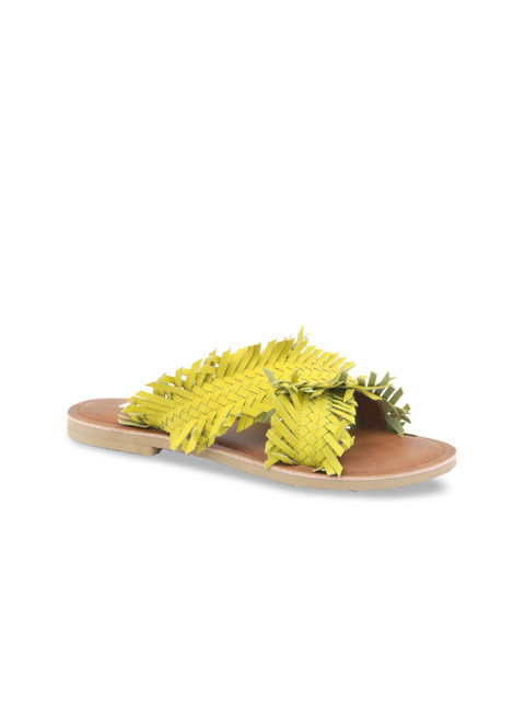 

London Rag Women Yellow Woven Design Leather Open Toe Flats