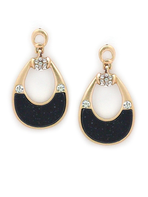 

Sia Art Jewellery Gold-Toned & Black Teardrop Shaped Drop Earrings
