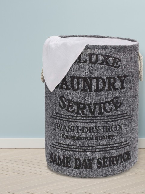 

HomeStorie Grey & Black Printed Round Foldable Cloth Laundry Basket